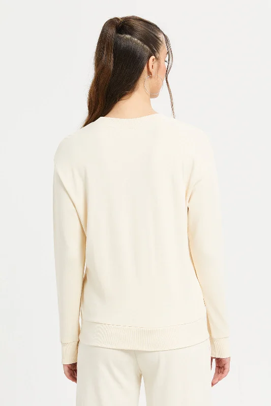 Women Ivory Long Sleeve Sweatshirt