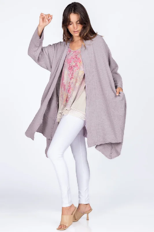 J4984A Mineral Washed Double Gauze Dusty Lilac Cardigan