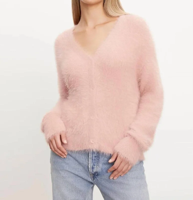 Kelsey Feather Yarn Cardigan In Rose