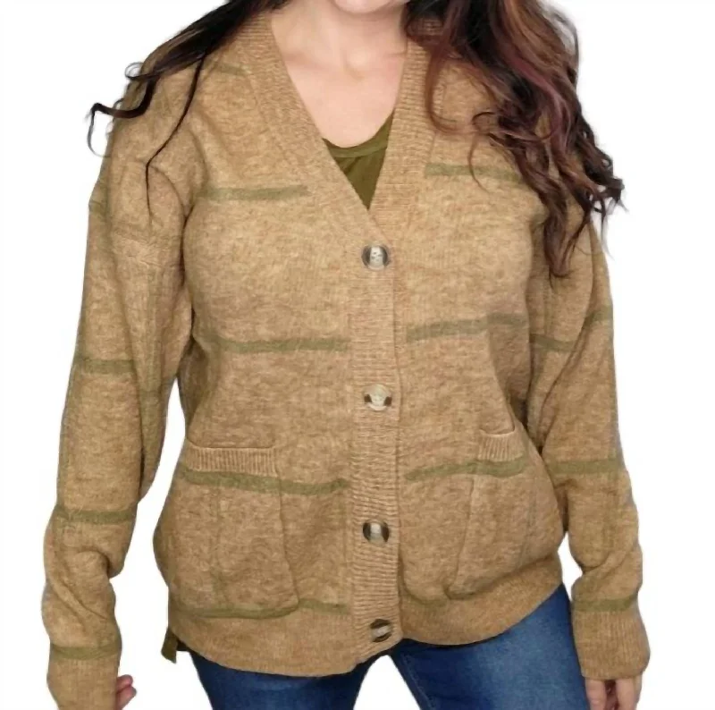 Liam Button Cardigan In Brown