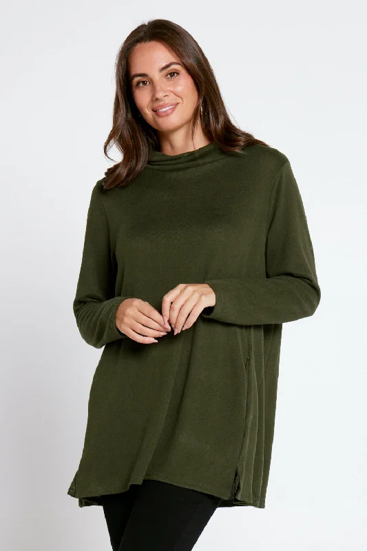 Lina Cowl Knit Tunic - Khaki