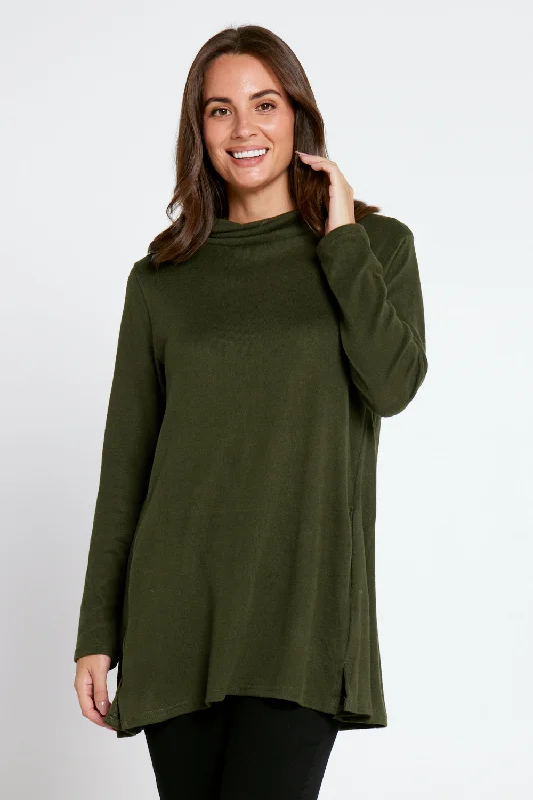 Lina Cowl Knit Tunic - Khaki