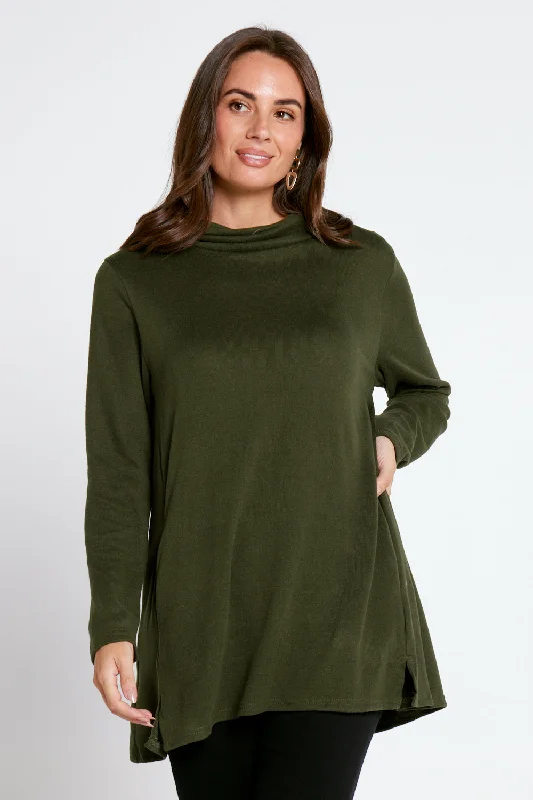 Lina Cowl Knit Tunic - Khaki