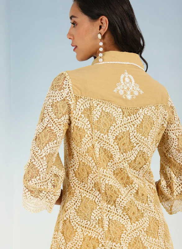 Mustard Lace Collared Tunic for Women