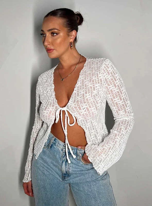 Nucci Lace Long Sleeve Top White