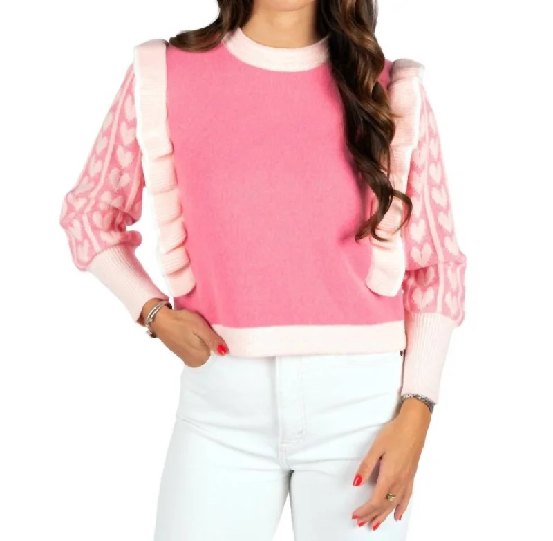 Ruffle Love Sweater In Pink