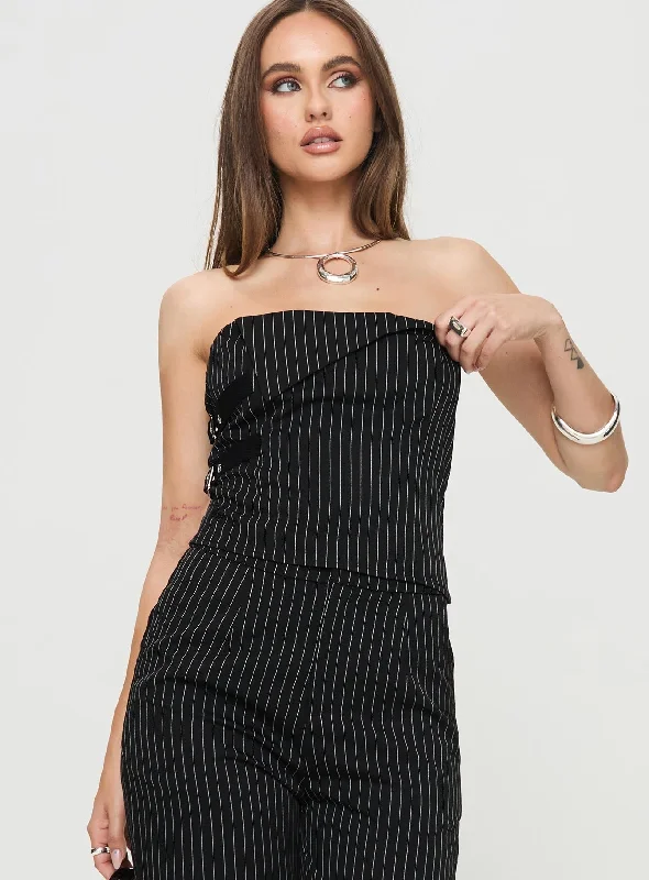 Sash Strapless Top Black Pinstripe