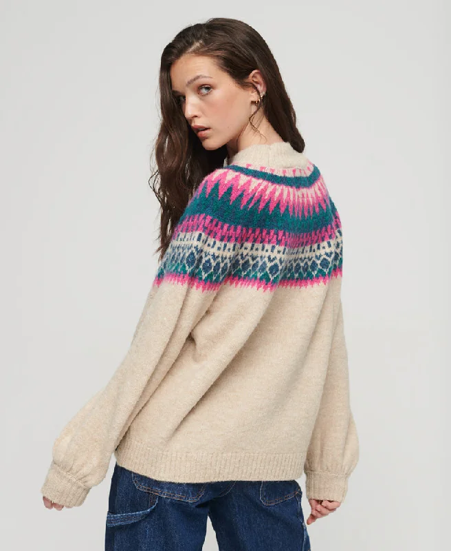 Slouchy Pattern Knit Jumper | Ecru Fairisle