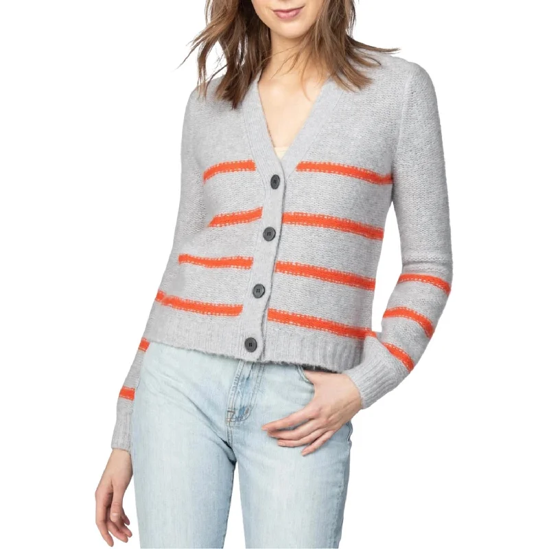 Striped Button Cardigan In Fog/scarlet