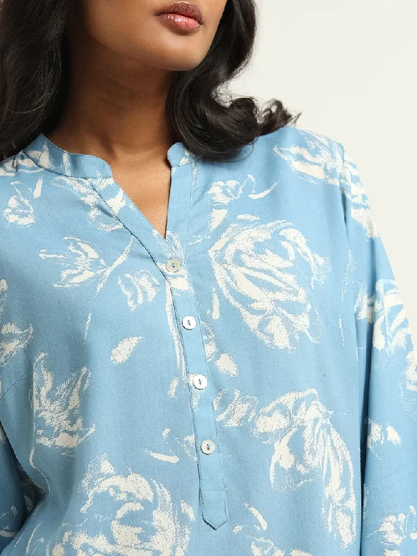 Utsa Blue Printed Kurti