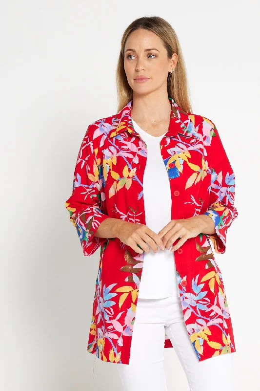 Vienna Cotton Shirt - Red/Roses