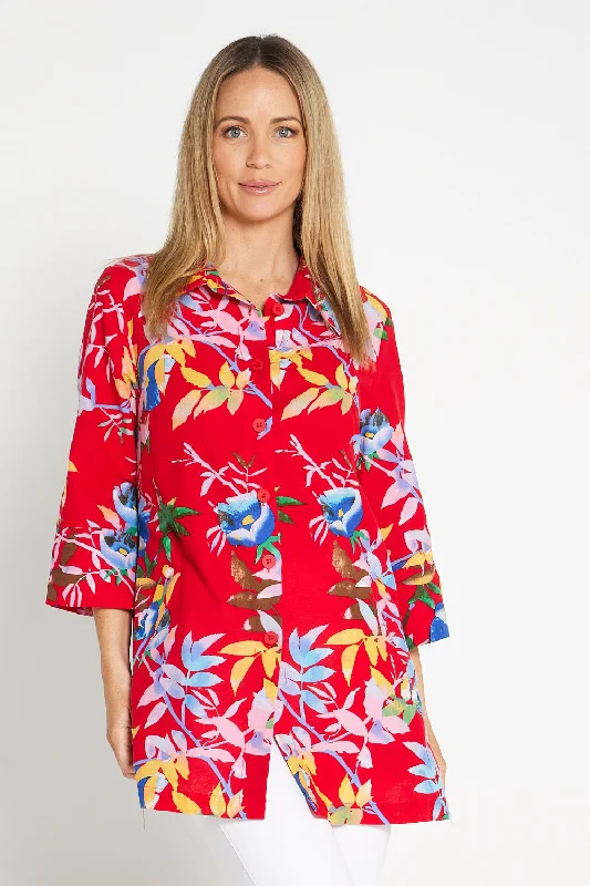 Vienna Cotton Shirt - Red/Roses