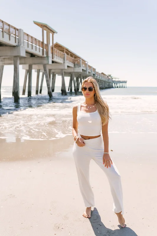 White Ribbed Tie Back Tank Top