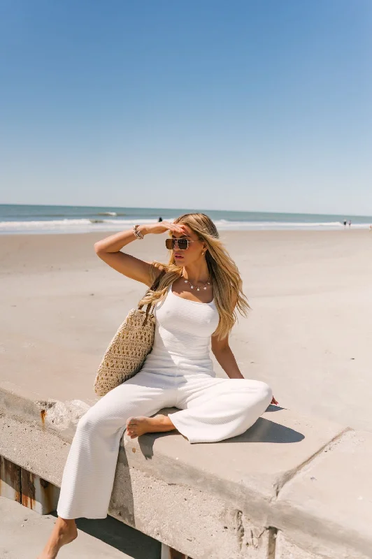 White Ribbed Tie Back Tank Top