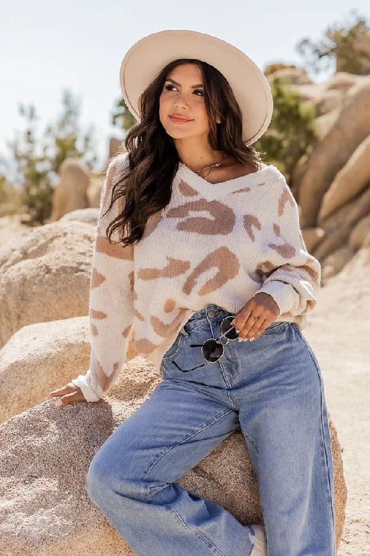 Wild Expectations Taupe And Ivory Leopard Print Sweater