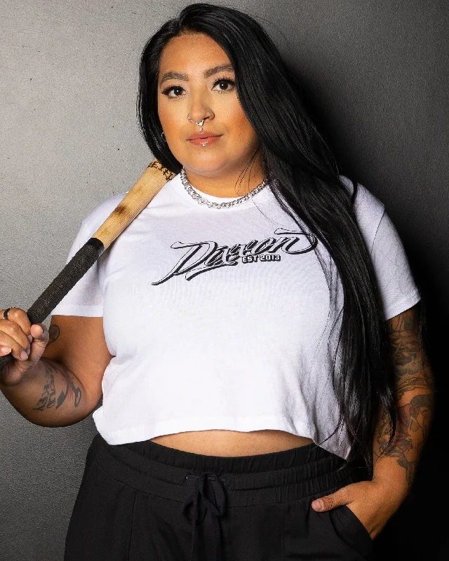 Women's Ballpark Crop Top - White & Black