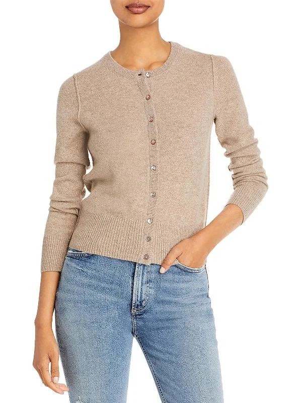 Womens Cashmere Ribbed Trim Cardigan Sweater