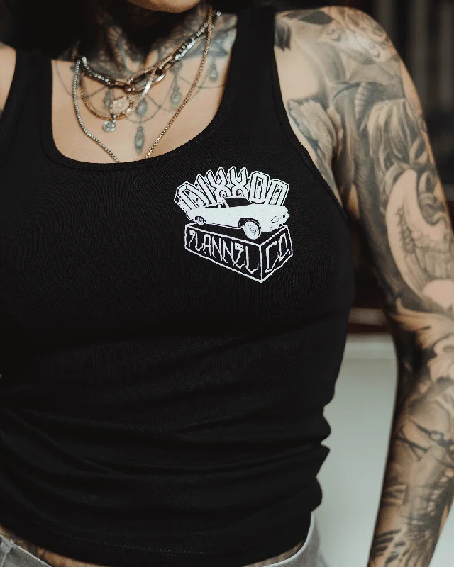 Women's White Block Fitted Tank - Black