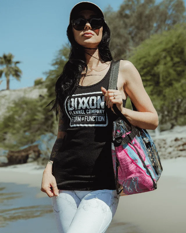 Women's White Classic Logo Fitted Tank - Black