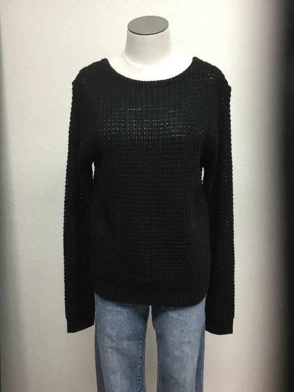 Waffle knit long sleeve caged back sweater