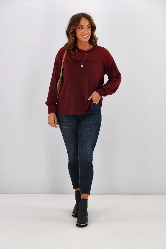 Alpine by Shine On Fleur Chiffon Yoke Merino Top Claret