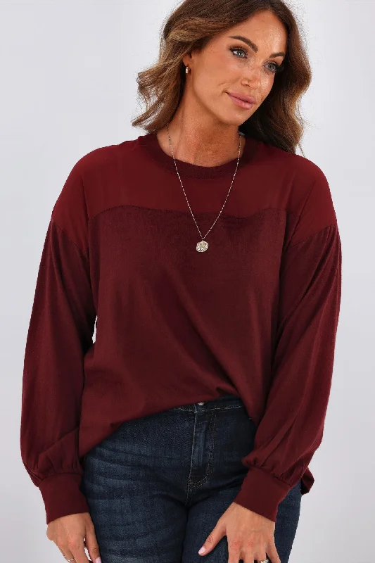 Alpine by Shine On Fleur Chiffon Yoke Merino Top Claret