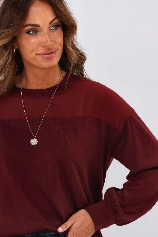 Alpine by Shine On Fleur Chiffon Yoke Merino Top Claret