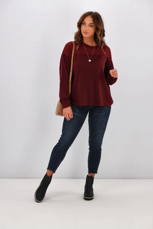 Alpine by Shine On Fleur Chiffon Yoke Merino Top Claret