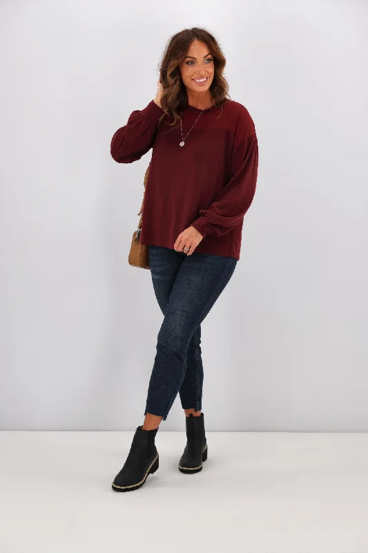 Alpine by Shine On Fleur Chiffon Yoke Merino Top Claret