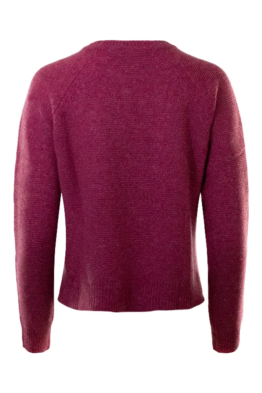 Autumn Cashmere Links Stitch Raglan Shirttail Crew in Red Velvet