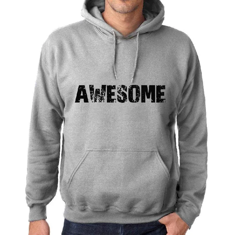 Unisex Printed Graphic Cotton Hoodie Popular Words AWESOME Grey Marl