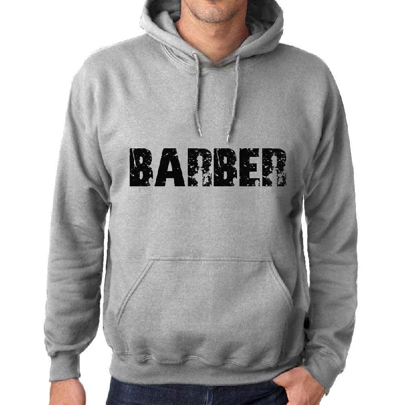 Unisex Printed Graphic Cotton Hoodie Popular Words BARBER Grey Marl