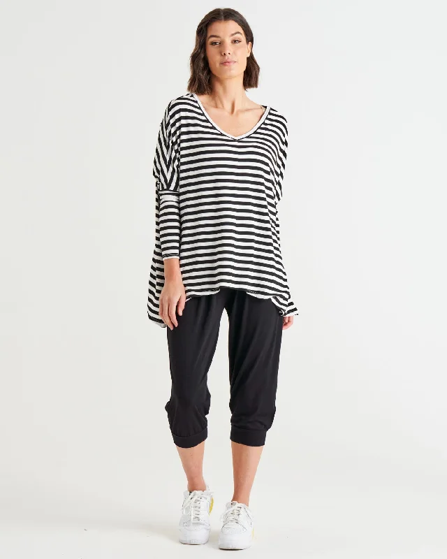 Betty Basics Kyoto V-neck Tee  Black/White Stripe