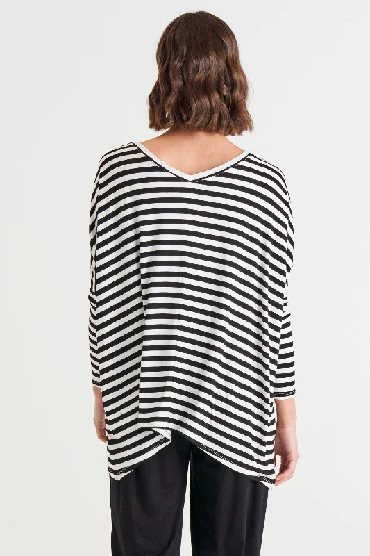 Betty Basics Kyoto V-neck Tee  Black/White Stripe