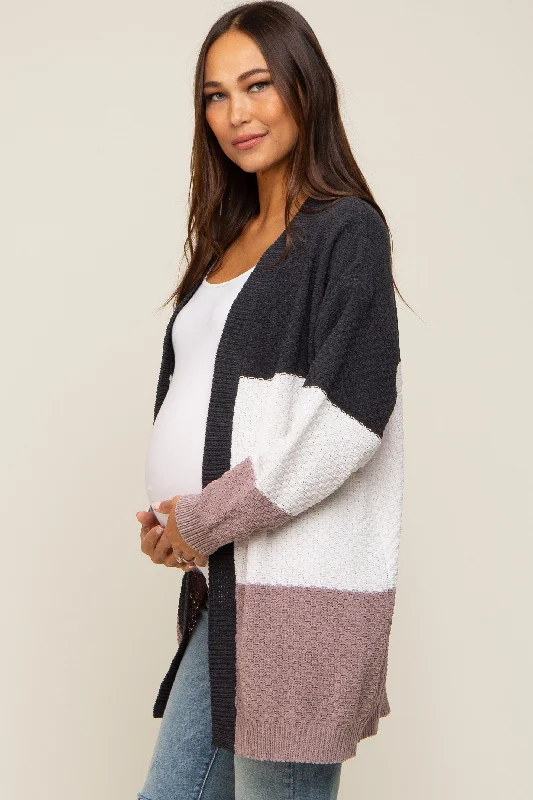 Charcoal Color Blocked Soft Knit Maternity Cardigan