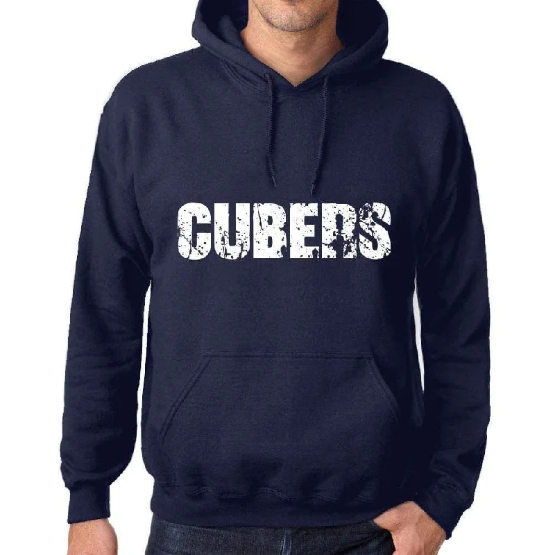 Unisex Printed Graphic Cotton Hoodie Popular Words CUBERS French Navy