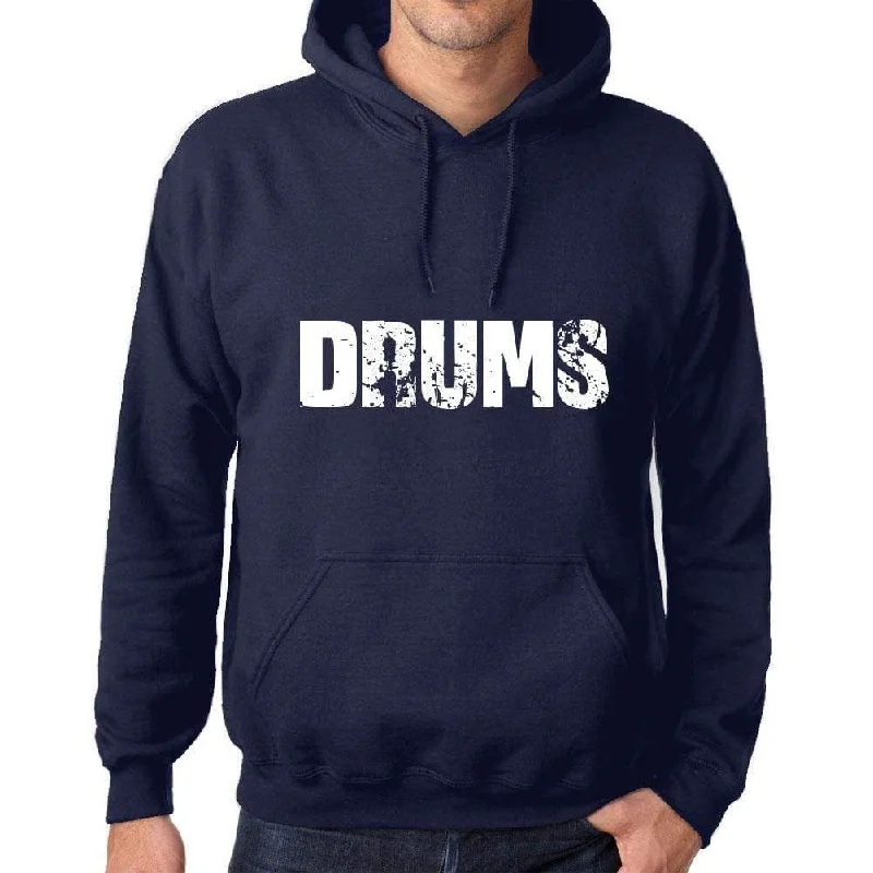 Unisex Printed Graphic Cotton Hoodie Popular Words DRUMS French Navy