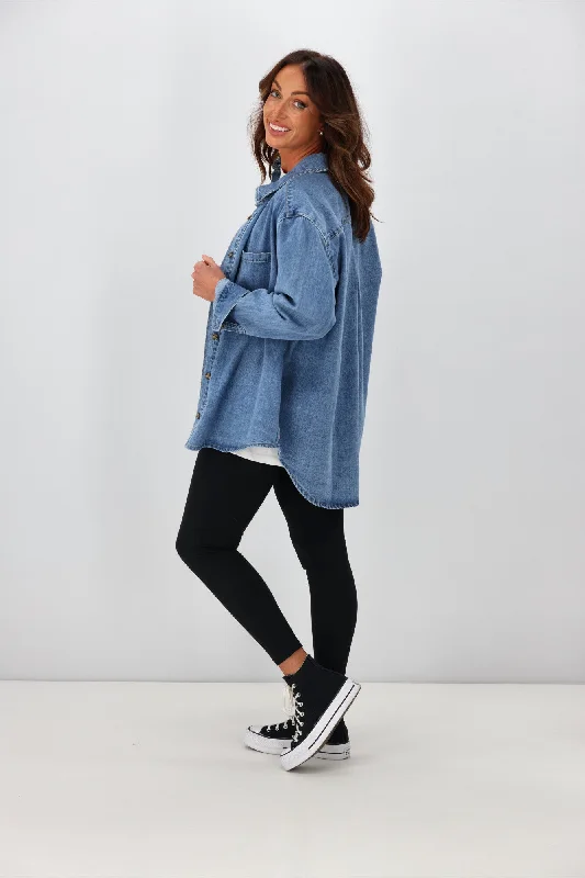 Elm Odette L/S Denim Shirt Mid Blue Wash