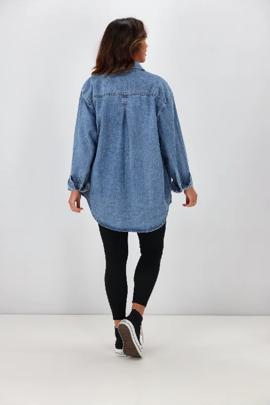 Elm Odette L/S Denim Shirt Mid Blue Wash