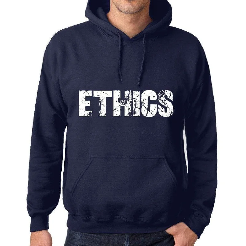 Unisex Printed Graphic Cotton Hoodie Popular Words ETHICS French Navy