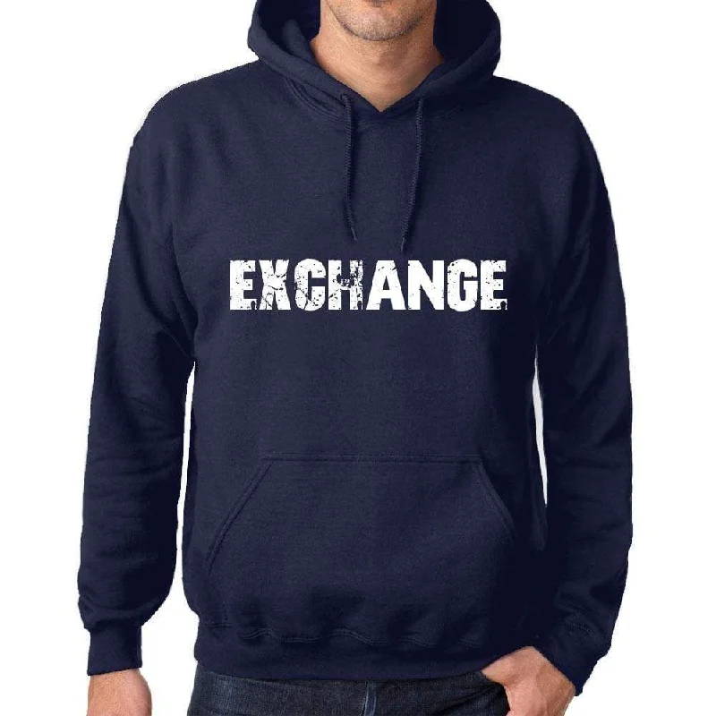 Unisex Printed Graphic Cotton Hoodie Popular Words EXCHANGE French Navy