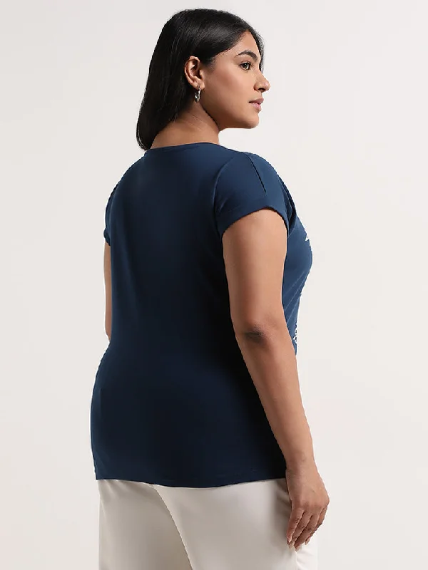 Gia Dark Blue Leaf Embossed Cotton Top