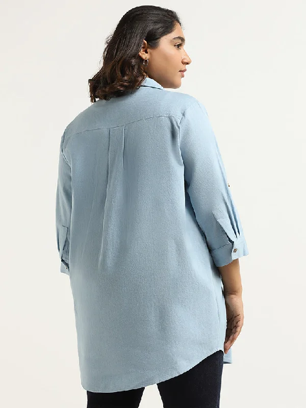 Gia Plain Blue Cotton Shirt