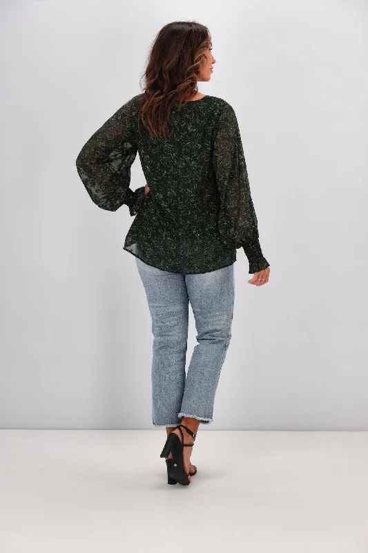 Gloss by Shine On Taneille Blouson Sleeve Top Green Floral