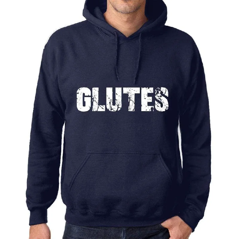 Unisex Printed Graphic Cotton Hoodie Popular Words GLUTES French Navy