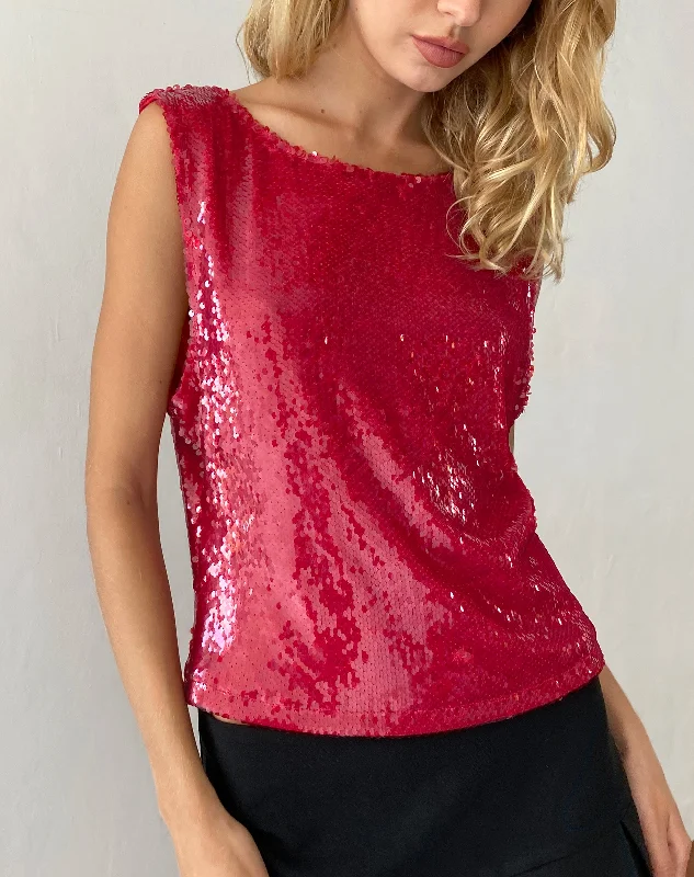 Hala Vest Top in Sequin Red