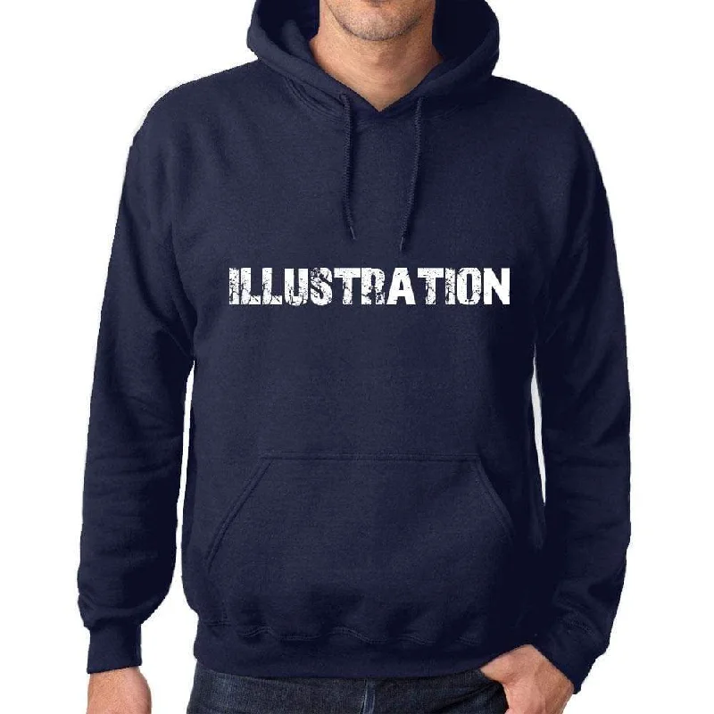 Unisex Printed Graphic Cotton Hoodie Popular Words ILLUSTRATION French Navy