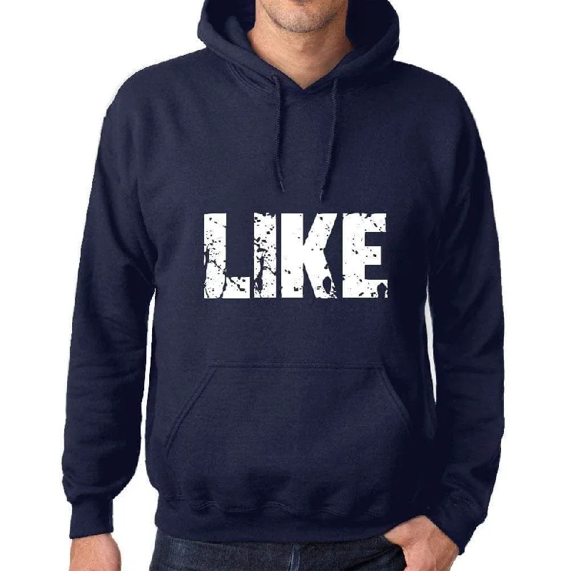 Unisex Printed Graphic Cotton Hoodie Popular Words LIKE French Navy