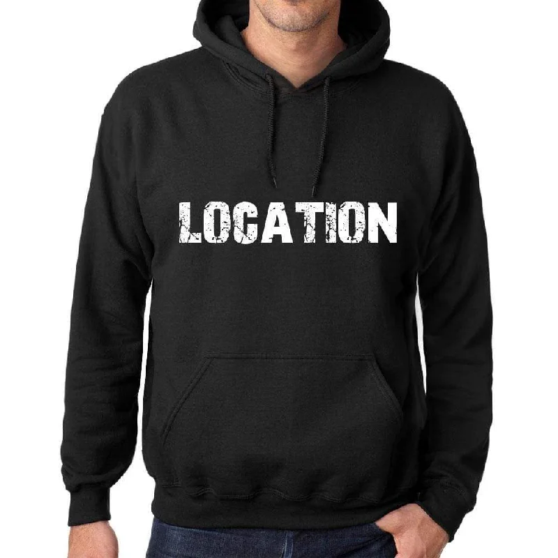 Men's Women's Unisex Printed Graphic Cotton Hoodie Soft Heavyweight Hooded Sweatshirt Pullover Popular Words LOCATION Deep Black