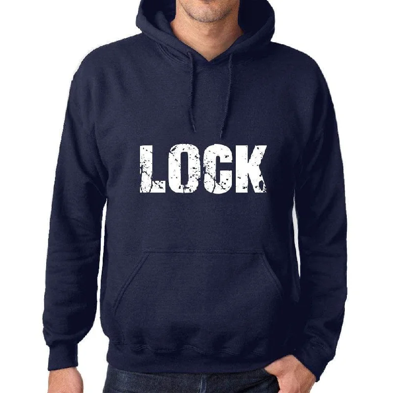 Unisex Printed Graphic Cotton Hoodie Popular Words LOCK French Navy